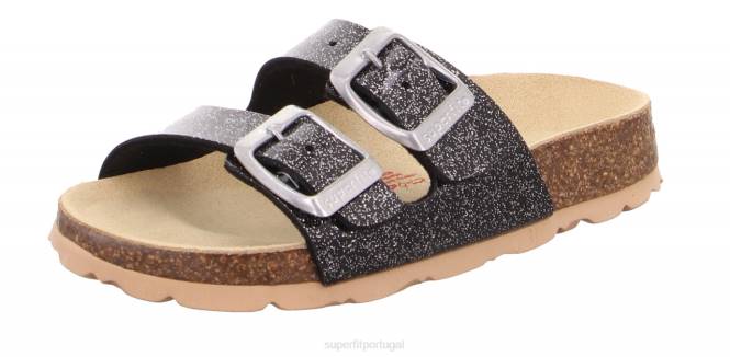 Superfit prata negra crianças fussbettpantoffel - chinelo com fivela JFFX569