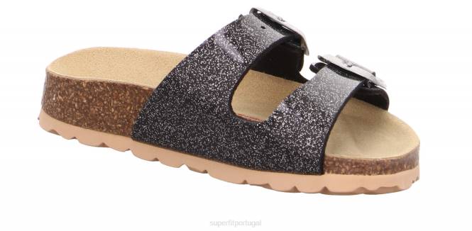 Superfit prata negra crianças fussbettpantoffel - chinelo com fivela JFFX569