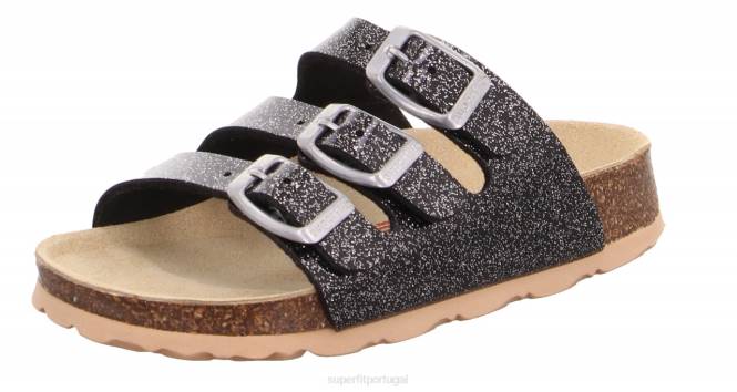 Superfit prata negra crianças fussbettpantoffel - chinelo com fivela JFFX578