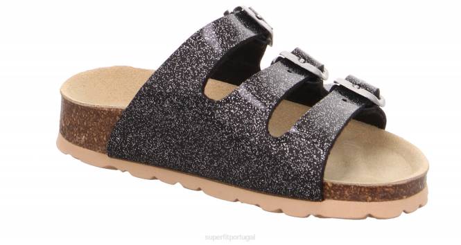 Superfit prata negra crianças fussbettpantoffel - chinelo com fivela JFFX578